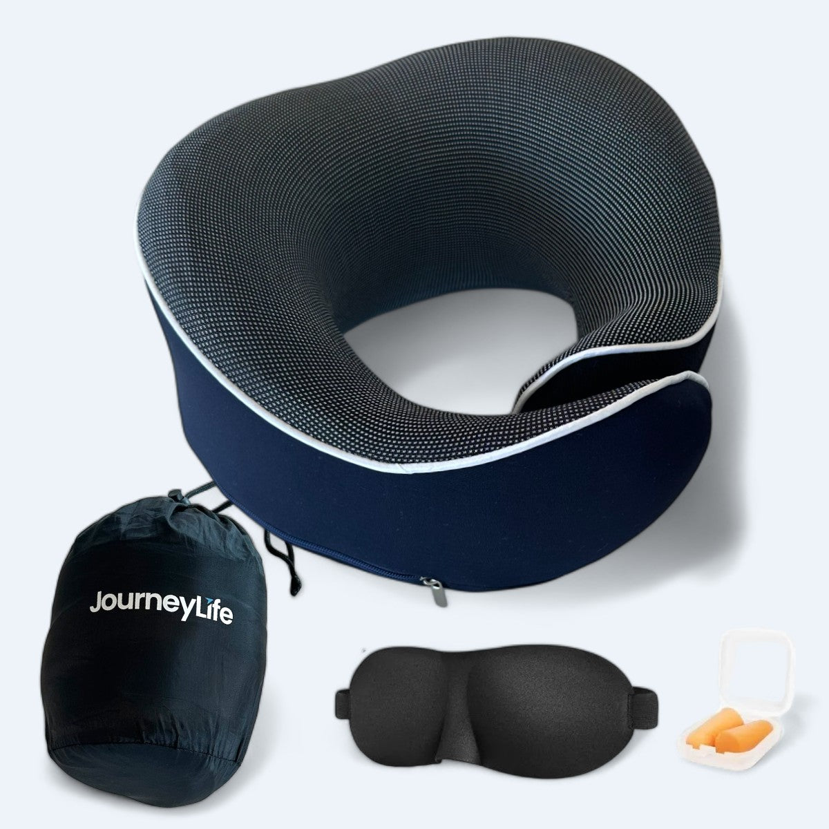 Blå JourneyLife nakkepude med velcroluk