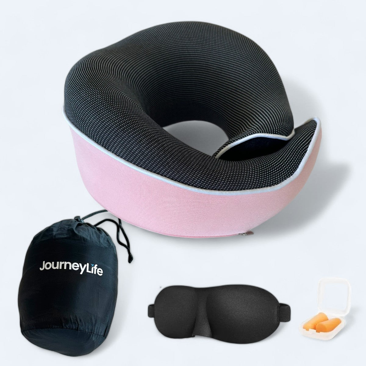 JourneyLife rejse nakkepude i lyserød med velcroluk