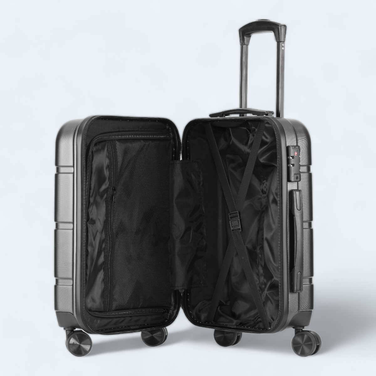  grå kufferts indvendige pakkesystem